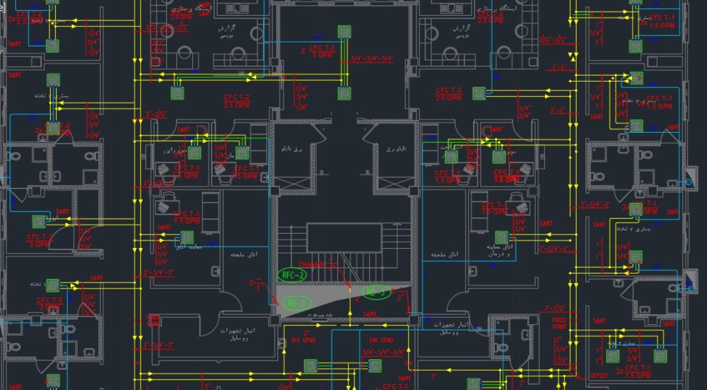 نقشه فن کویل های تاسیسات مکانیکی